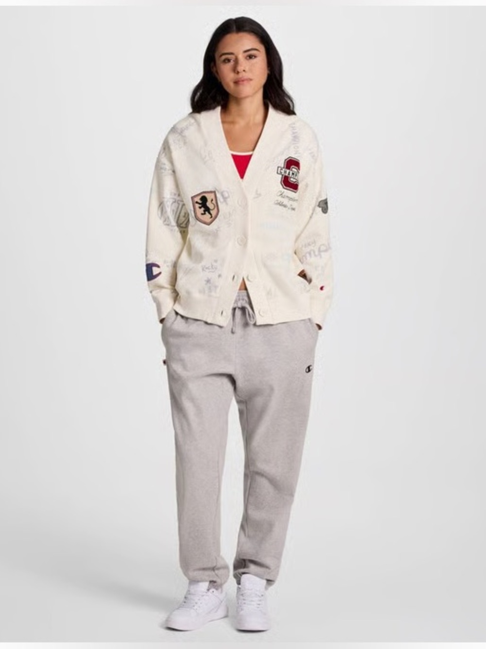 Champion Cream Varsity Patchwork Cardigan Jacket Sz Small Women’s
(Ago A-2)